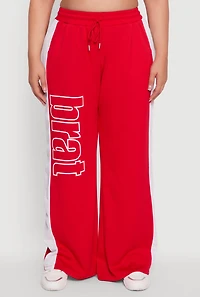 Womens Plus Size Brat Graphic High Waisted Active Pants, Red, Size 2X