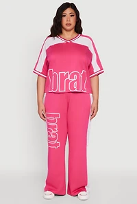 Womens Plus Size Brat Graphic High Waisted Active Pants, Pink, Size 1X