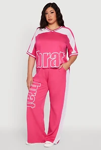 Womens Plus Size Brat Graphic High Waisted Active Pants, Pink, Size 1X