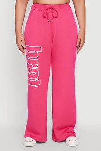 Womens Plus Size Brat Graphic High Waisted Active Pants, Pink, Size 1X
