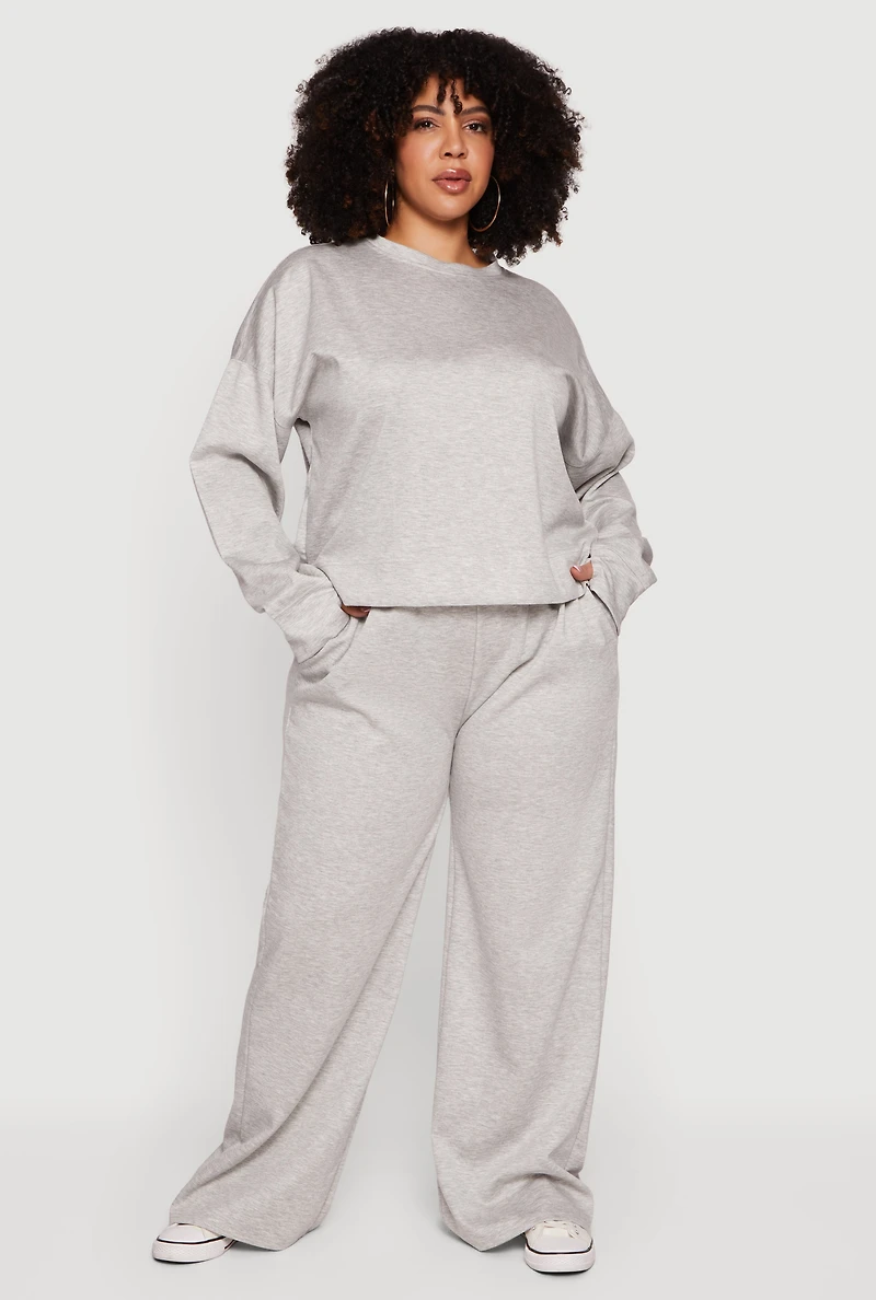 Plus Pull On High Waisted Wide Leg Sweatpants