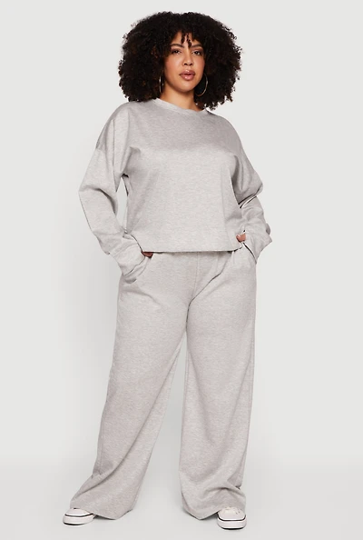 Plus Pull On High Waisted Wide Leg Sweatpants