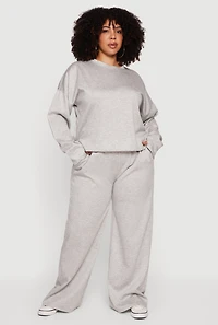 Plus Pull On High Waisted Wide Leg Sweatpants