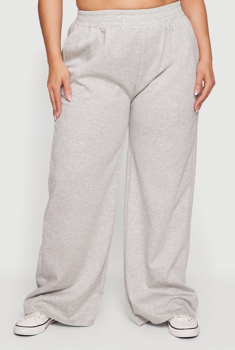 Plus Pull On High Waisted Wide Leg Sweatpants