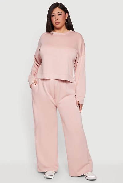 Plus Pull On High Waisted Wide Leg Sweatpants