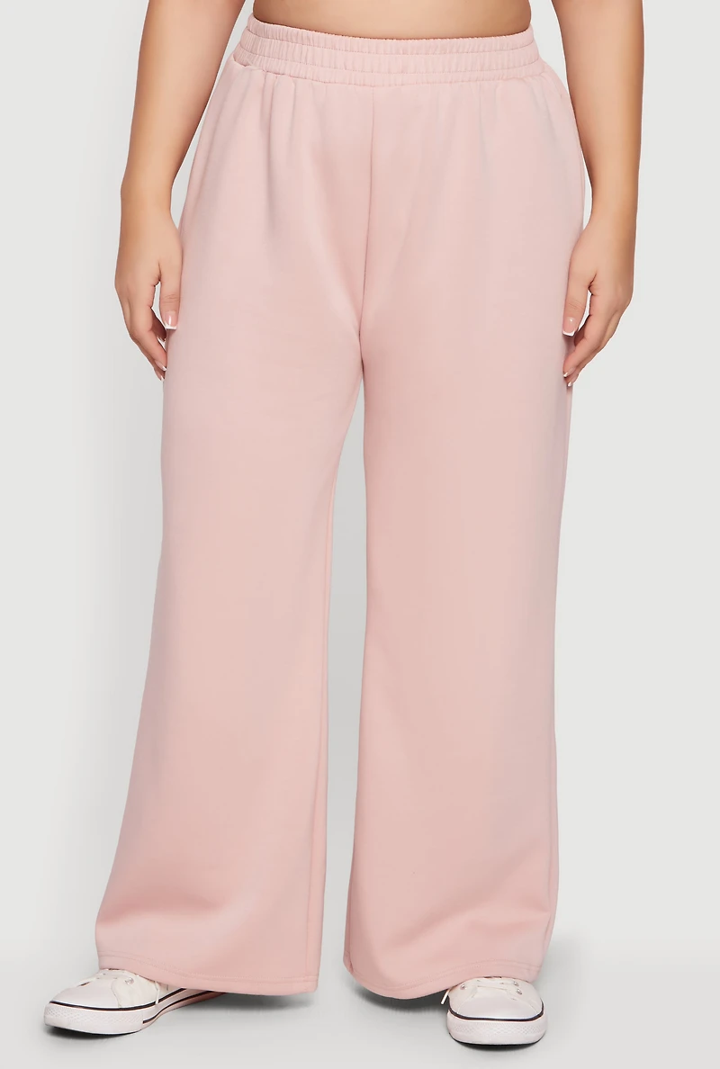 Plus Pull On High Waisted Wide Leg Sweatpants