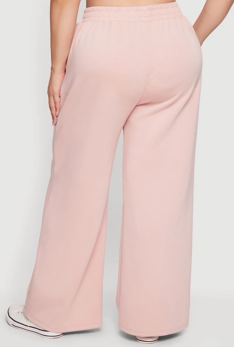 Plus Pull On High Waisted Wide Leg Sweatpants