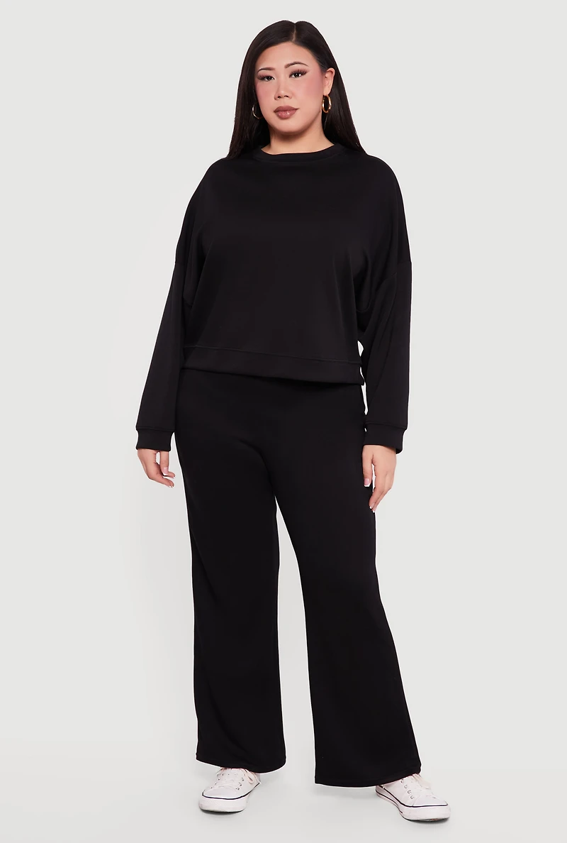 Plus Long Sleeve High Neck Pullover Sweatshirt