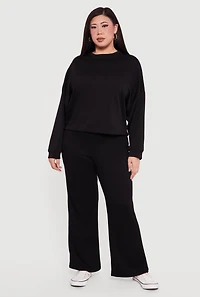 Plus Long Sleeve High Neck Pullover Sweatshirt