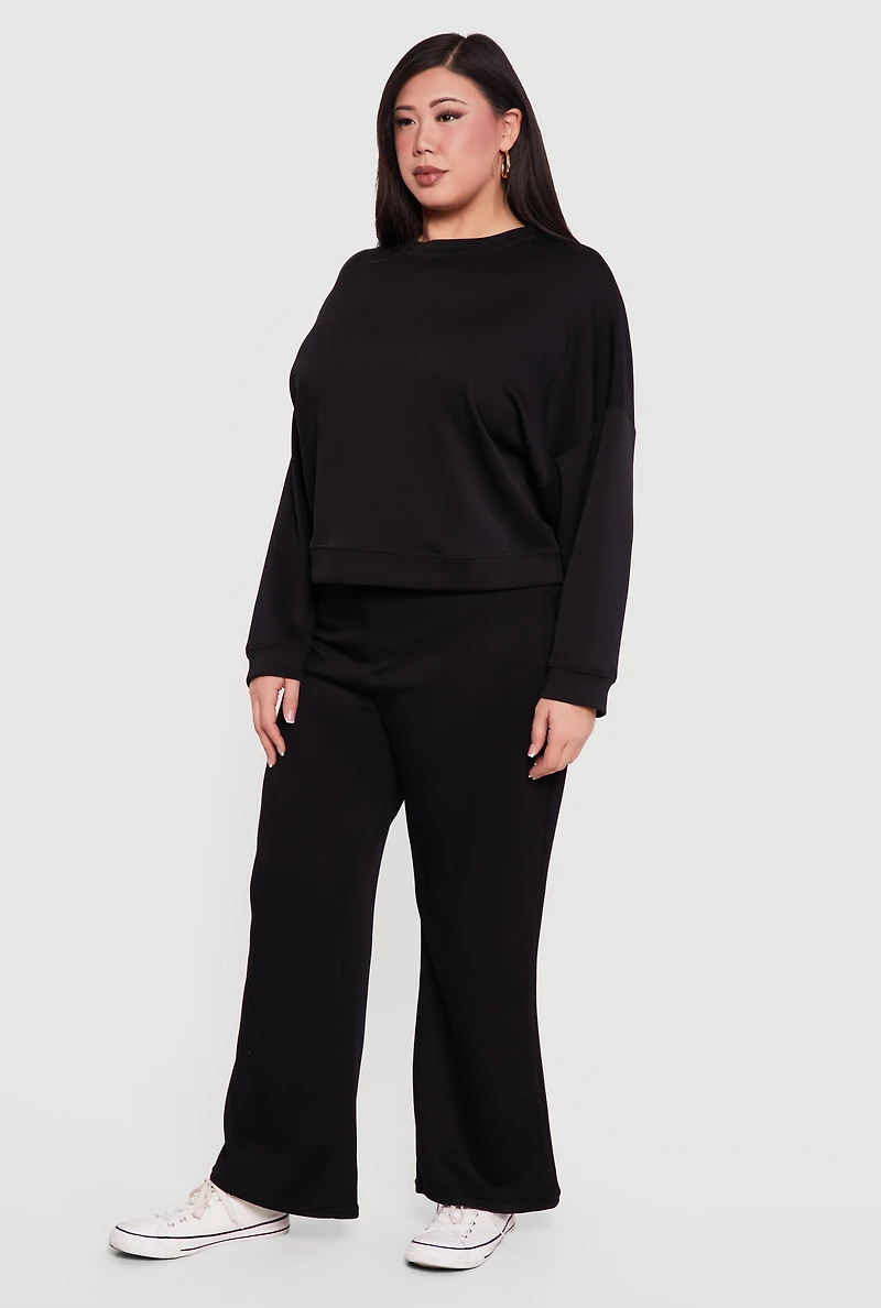 Plus Long Sleeve High Neck Pullover Sweatshirt