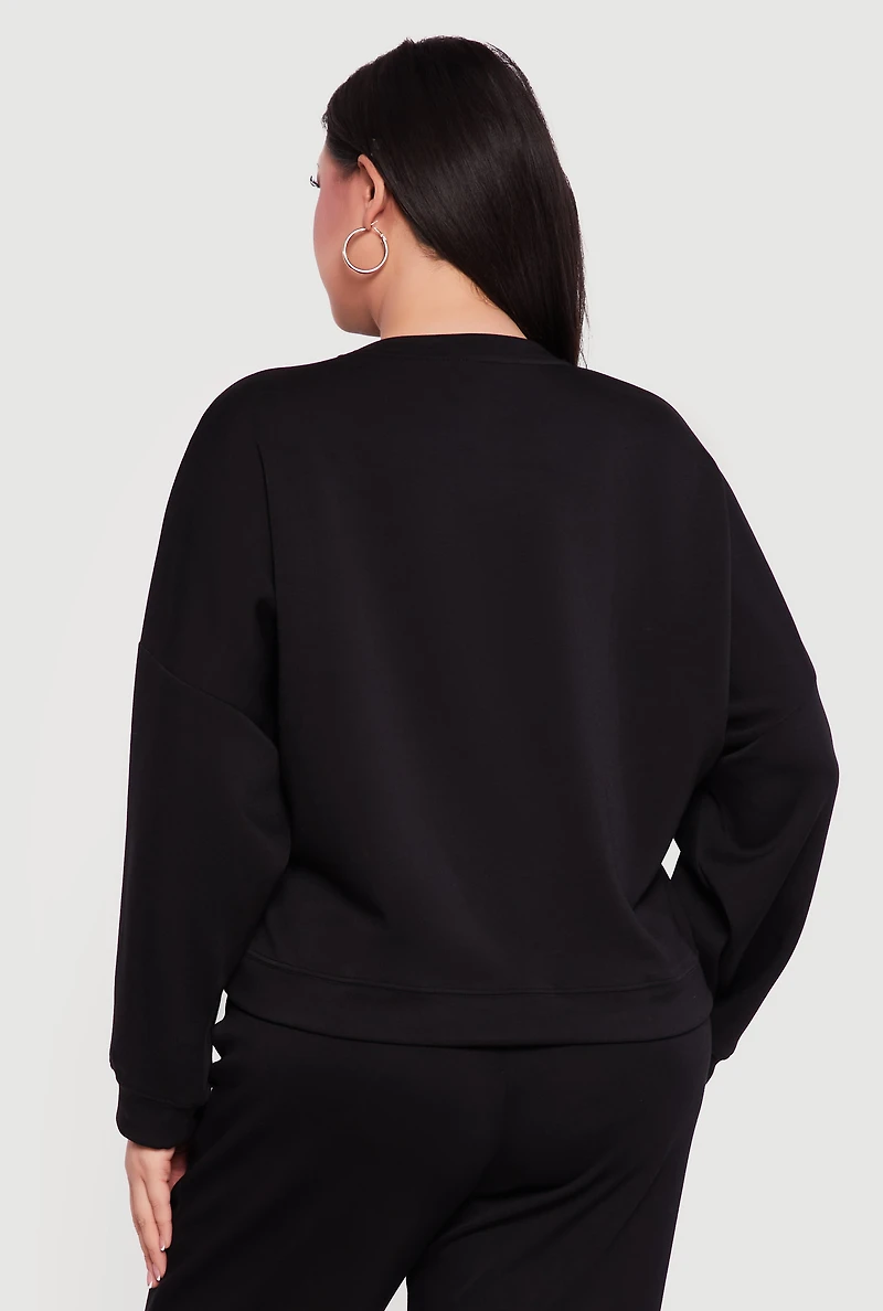 Plus Long Sleeve High Neck Pullover Sweatshirt