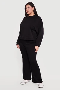 Plus Drawstring Waist Pull On Flare Pants