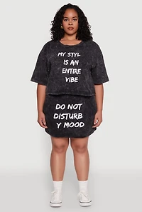 Womens Plus Size Trendy Mineral Wash Entire Vibe Graphic Tee, Grey, Size 1X