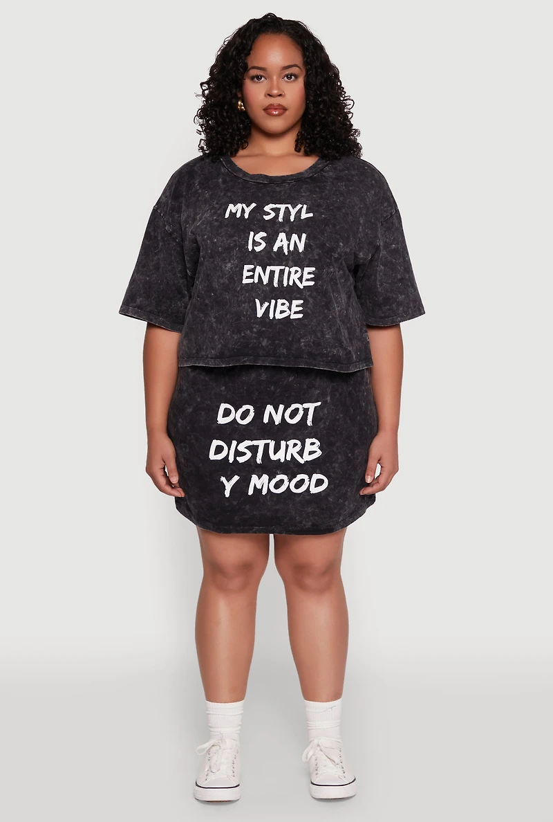 Plus Trendy Mineral Wash Entire Vibe Graphic Tee