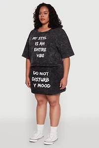 Womens Plus Size Trendy Mineral Wash Entire Vibe Graphic Tee, Grey, Size 1X