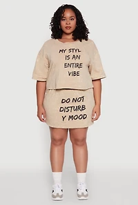 Womens Plus Size Trendy Mineral Wash Entire Vibe Graphic Tee, Beige, Size 1X