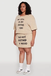 Womens Plus Size Trendy Mineral Wash Entire Vibe Graphic Tee, Beige, Size 3X