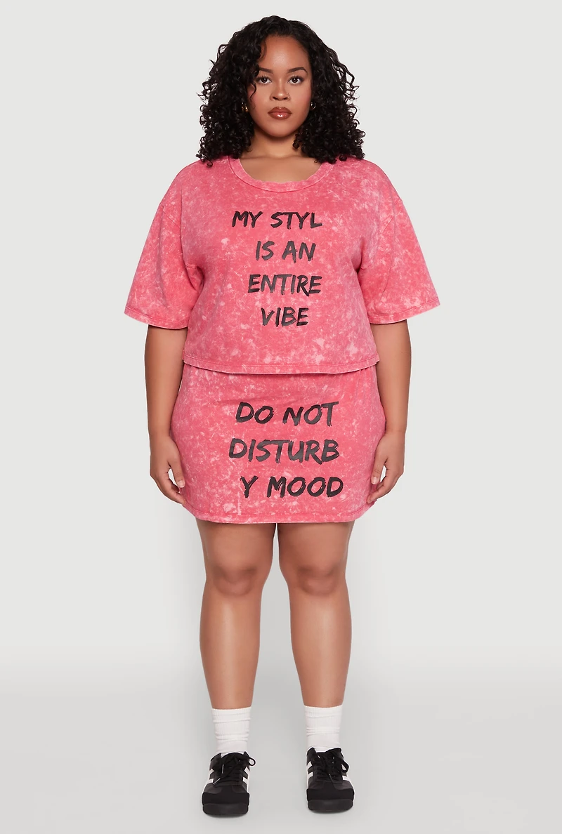 Womens Plus Size Trendy Mineral Wash Entire Vibe Graphic Tee, Pink, Size 2X