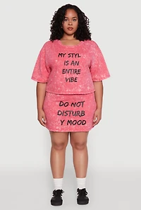 Womens Plus Size Trendy Mineral Wash Entire Vibe Graphic Tee, Pink, Size 2X