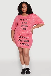 Womens Plus Size Trendy Mineral Wash Entire Vibe Graphic Tee, Pink, Size 2X