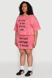 Womens Plus Size Trendy Mineral Wash Entire Vibe Graphic Tee, Pink, Size 2X