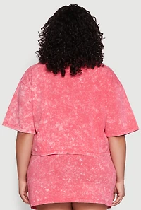 Womens Plus Size Trendy Mineral Wash Entire Vibe Graphic Tee, Pink, Size 2X