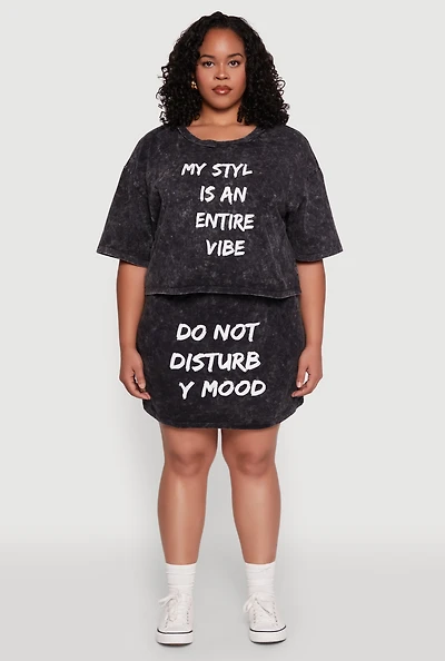 Plus Varsity Stripe Waistband Mineral Wash Graphic Skirt