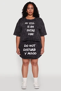 Plus Varsity Stripe Waistband Mineral Wash Graphic Skirt