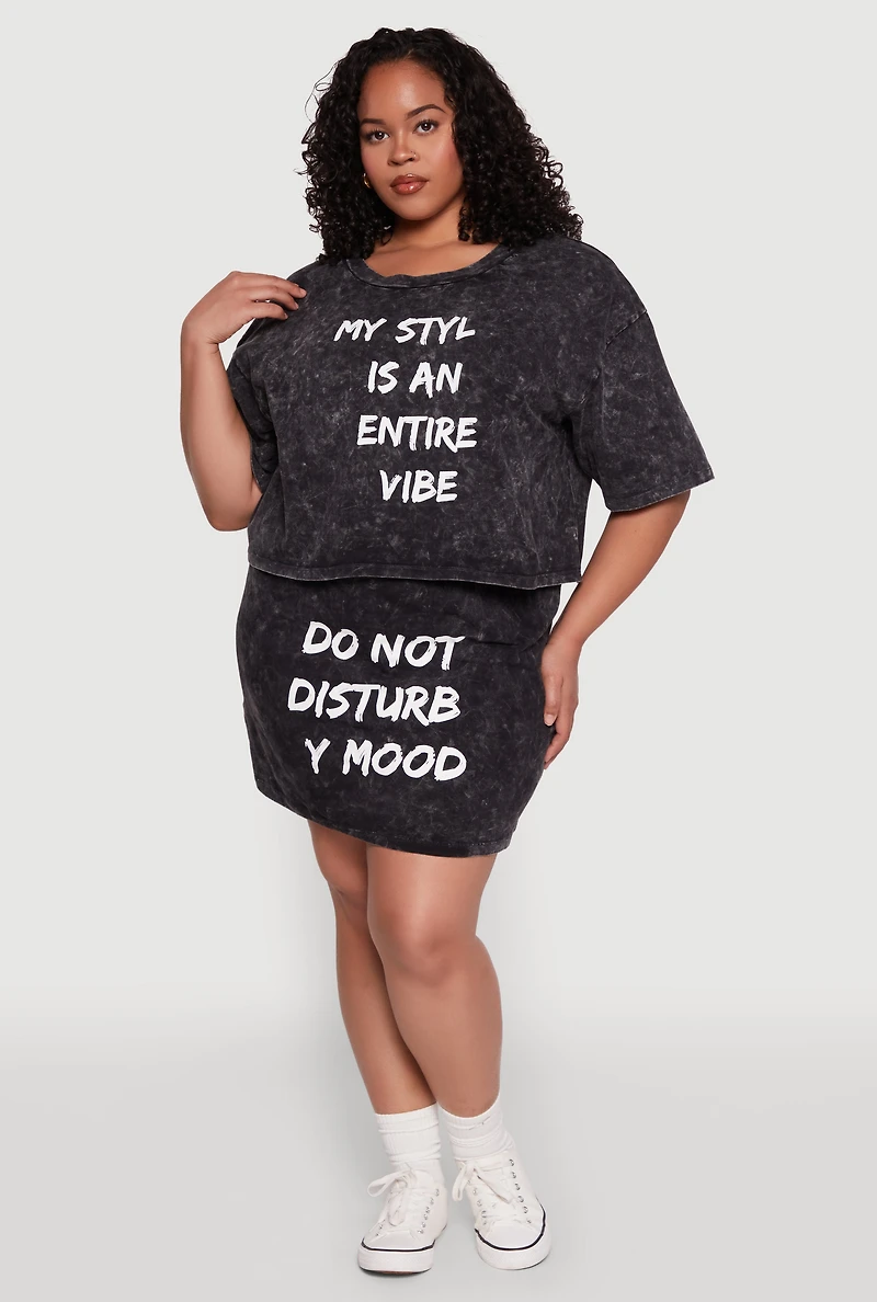 Womens Plus Size Varsity Stripe Waistband Mineral Wash Graphic Skirt, Black, Size 3X