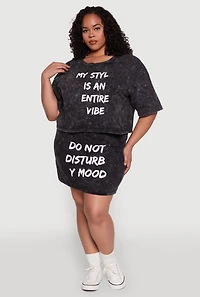 Womens Plus Size Varsity Stripe Waistband Mineral Wash Graphic Skirt, Black, Size 3X