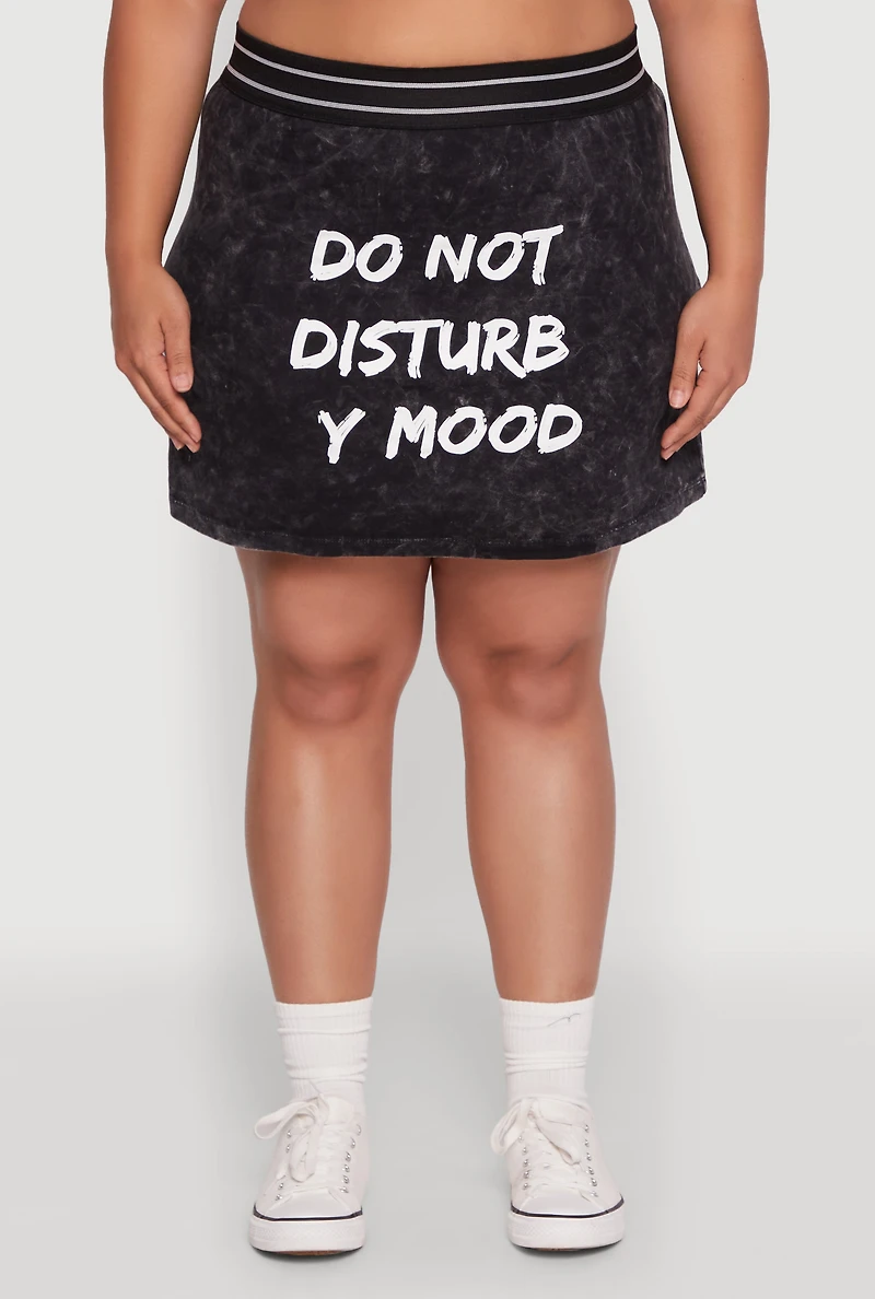 Womens Plus Size Varsity Stripe Waistband Mineral Wash Graphic Skirt, Black, Size 3X