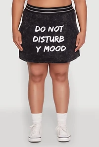 Womens Plus Size Varsity Stripe Waistband Mineral Wash Graphic Skirt, Black, Size 3X