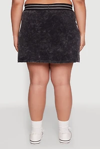 Womens Plus Size Varsity Stripe Waistband Mineral Wash Graphic Skirt, Black, Size 3X