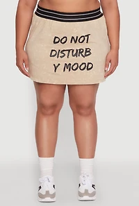 Womens Plus Varsity Stripe Waistband Mineral Wash Graphic Skirt, Khaki,