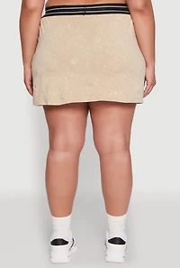 Womens Plus Varsity Stripe Waistband Mineral Wash Graphic Skirt, Khaki,