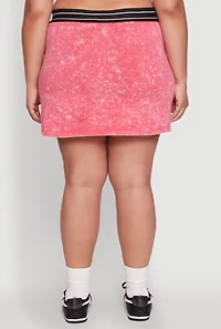 Womens Plus Size Varsity Stripe Waistband Mineral Wash Graphic Skirt, Pink, Size 2X