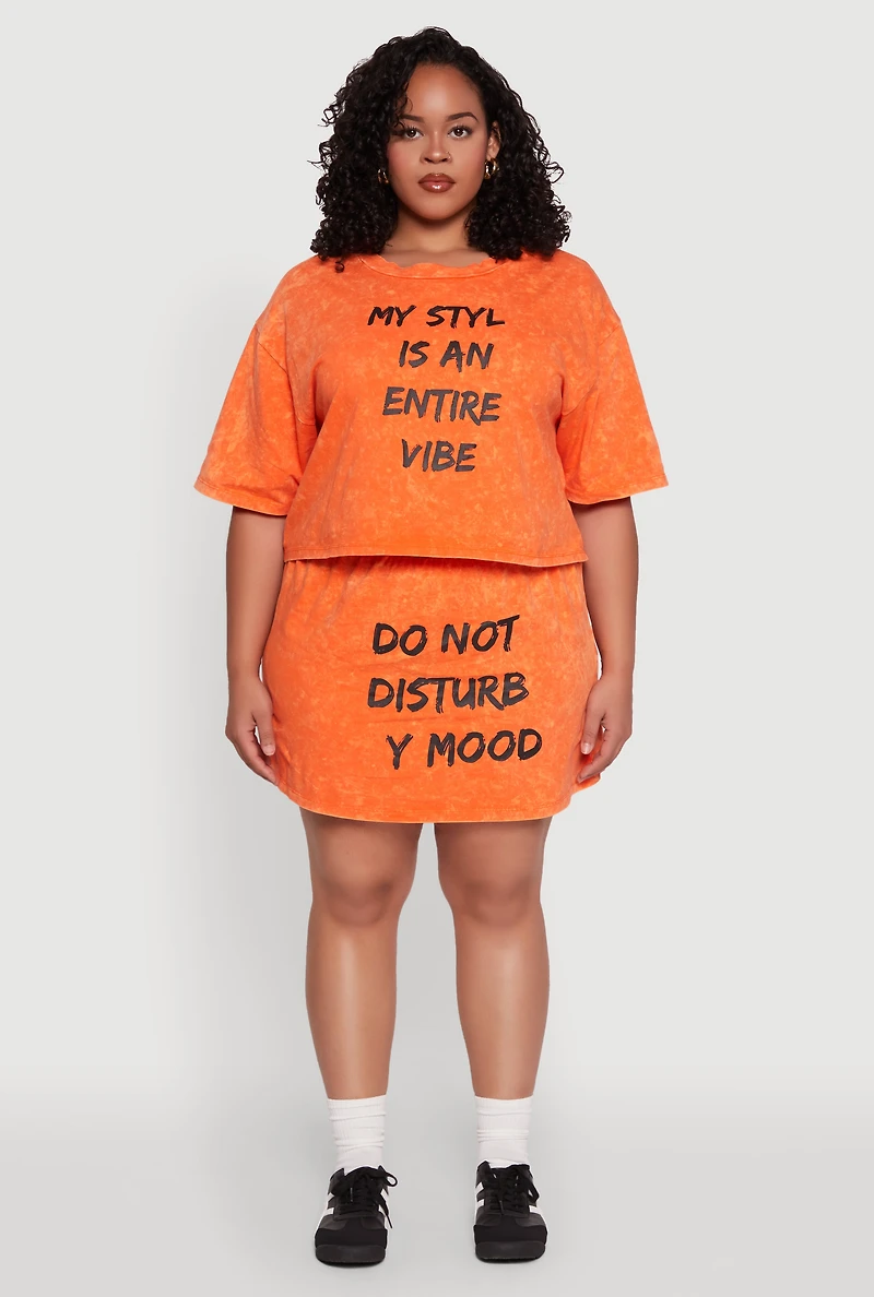 Plus Varsity Stripe Waistband Mineral Wash Graphic Skirt