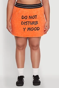 Womens Plus Size Varsity Stripe Waistband Mineral Wash Graphic Skirt, Orange, Size 2X