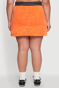 Womens Plus Size Varsity Stripe Waistband Mineral Wash Graphic Skirt, Orange, Size 2X