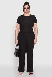 Womens Plus Size Ribbed Knit T Shirt, Black, Size 2X