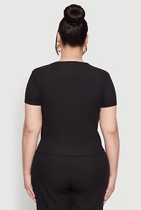 Womens Plus Size Ribbed Knit T Shirt, Black, Size 2X