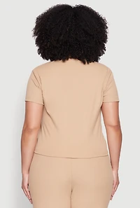Womens Plus Size Ribbed Knit T Shirt, Beige, Size 2X
