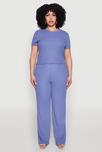 Womens Plus Ribbed Knit T Shirt, Blue,