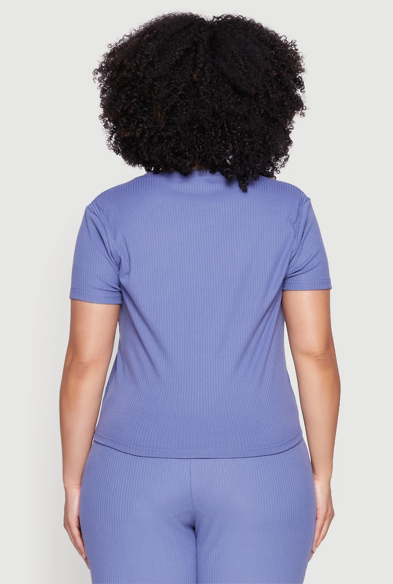 Womens Plus Ribbed Knit T Shirt, Blue,