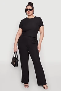 Plus Rib Knit Wide Leg Pants