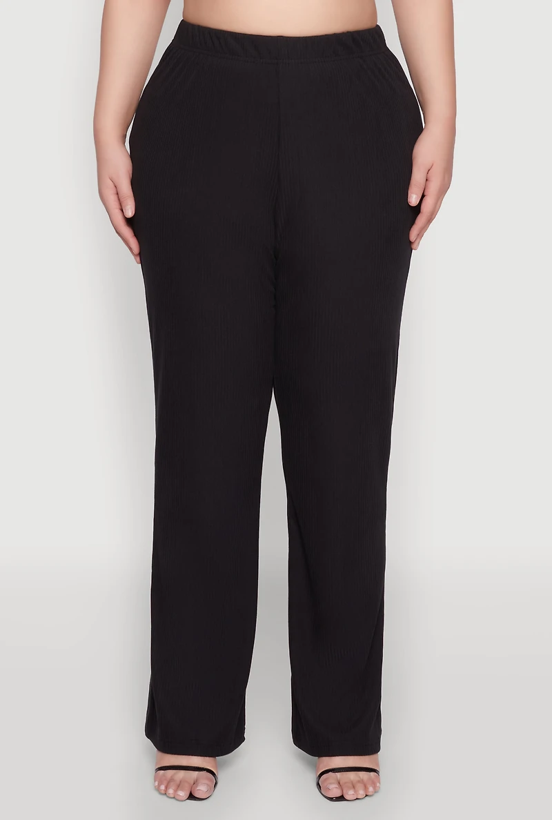 Plus Rib Knit Wide Leg Pants