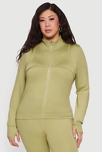 Plus Long Sleeve Mock Neck Yoga Jacket with Thumb Holes