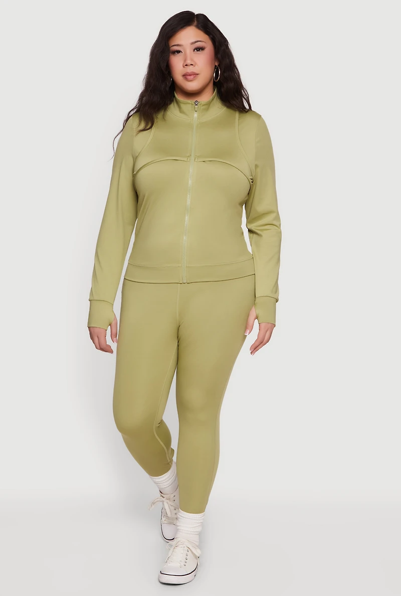 Plus Long Sleeve Mock Neck Yoga Jacket with Thumb Holes