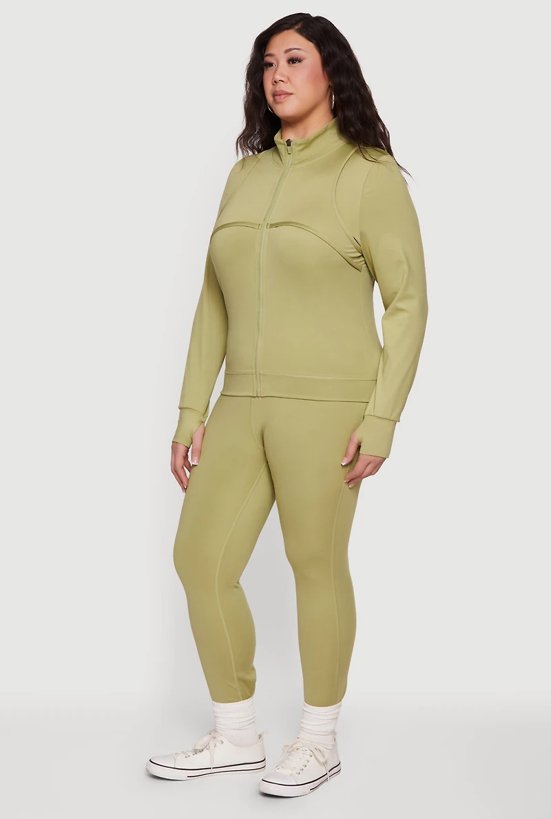 Plus Long Sleeve Mock Neck Yoga Jacket with Thumb Holes