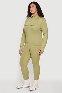 Plus Long Sleeve Mock Neck Yoga Jacket with Thumb Holes